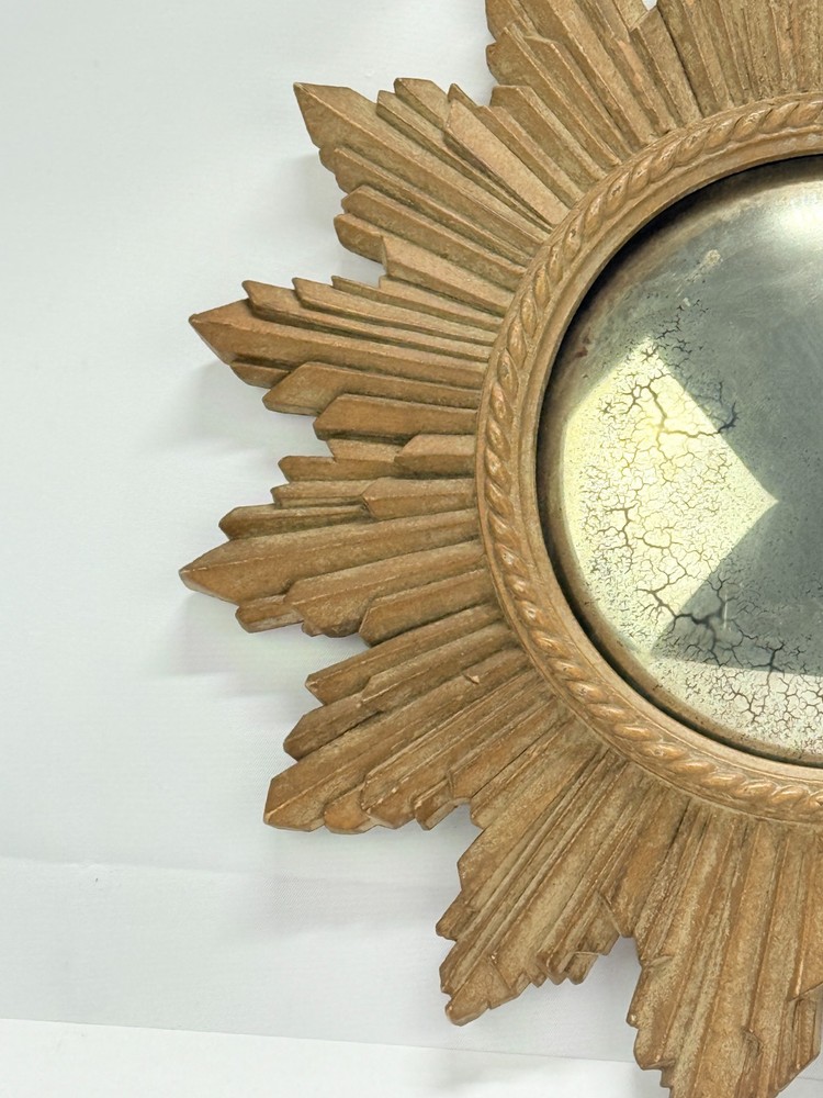Vintage Composition Sunburst Mirror with Distressed Convex Plate