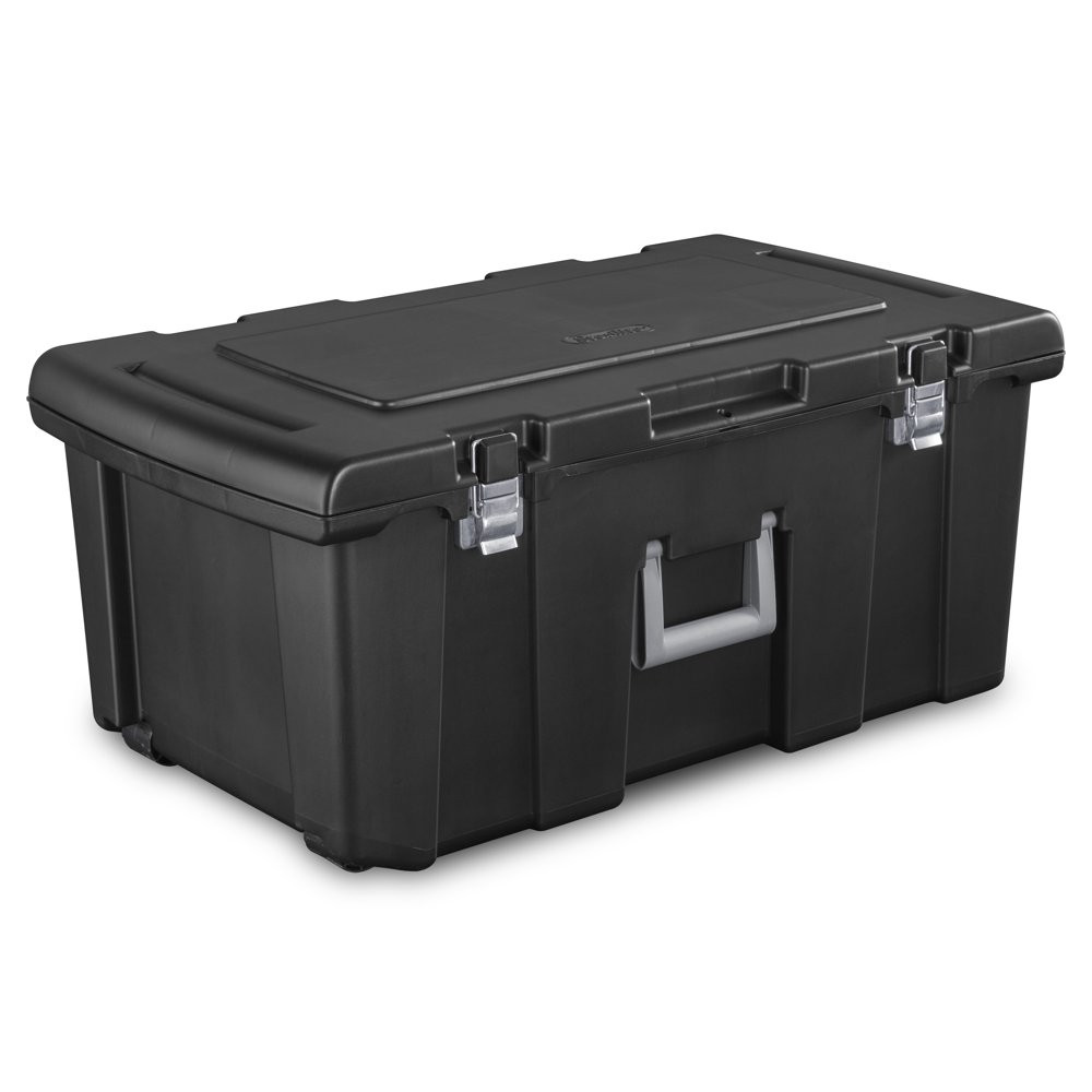 Multipurpose Plastic Storage Box With 2 Wheels Black Durable Portable Camping