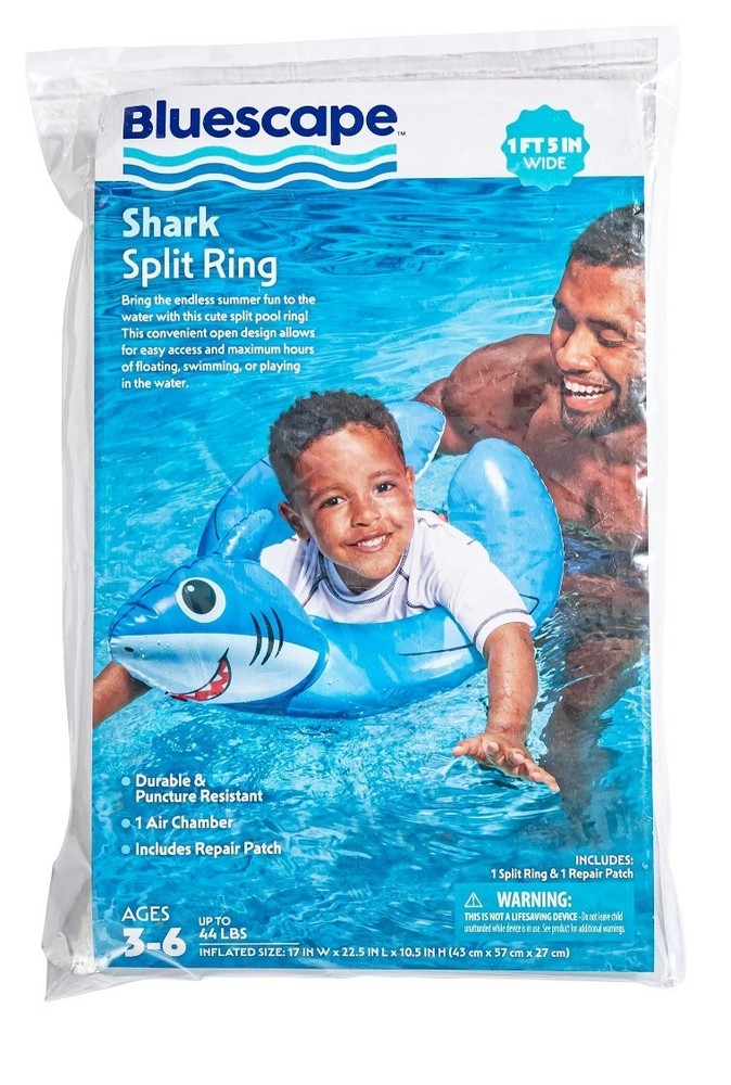 Inflatable Shark Split Ring Ages 3-6 Up To 44 Lbs & Includes Repair Patch