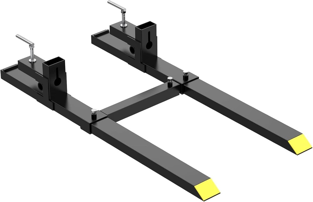 2000lbs Clamp on Pallet Forks 43" Fork Rack with Adjustable Stabilizer Bar