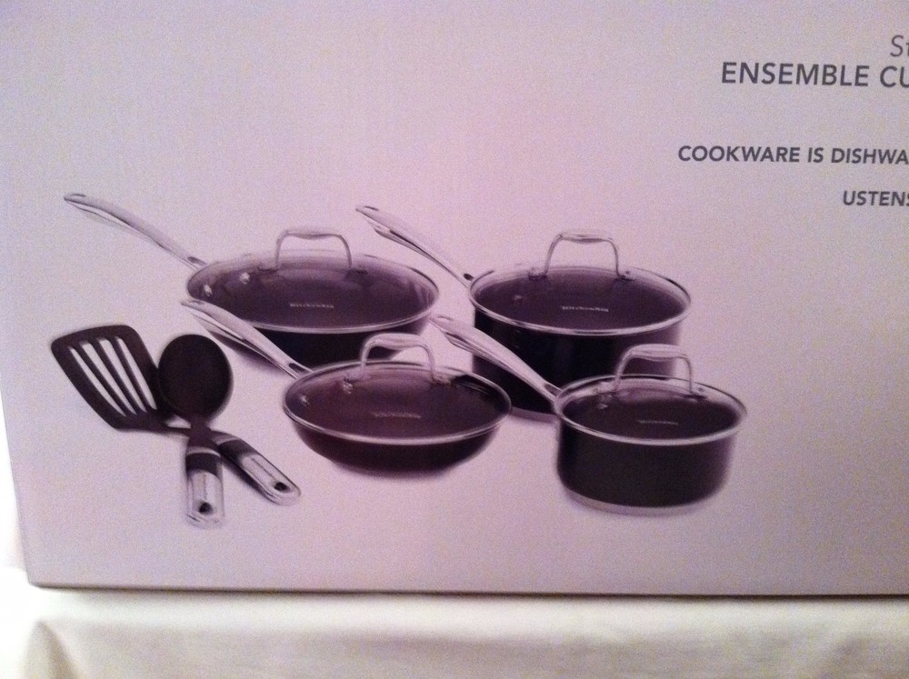 KITCHENAID 10 Piece Stainless Culinary Cookware Set Nonstick Onyx KCSS10GOB New