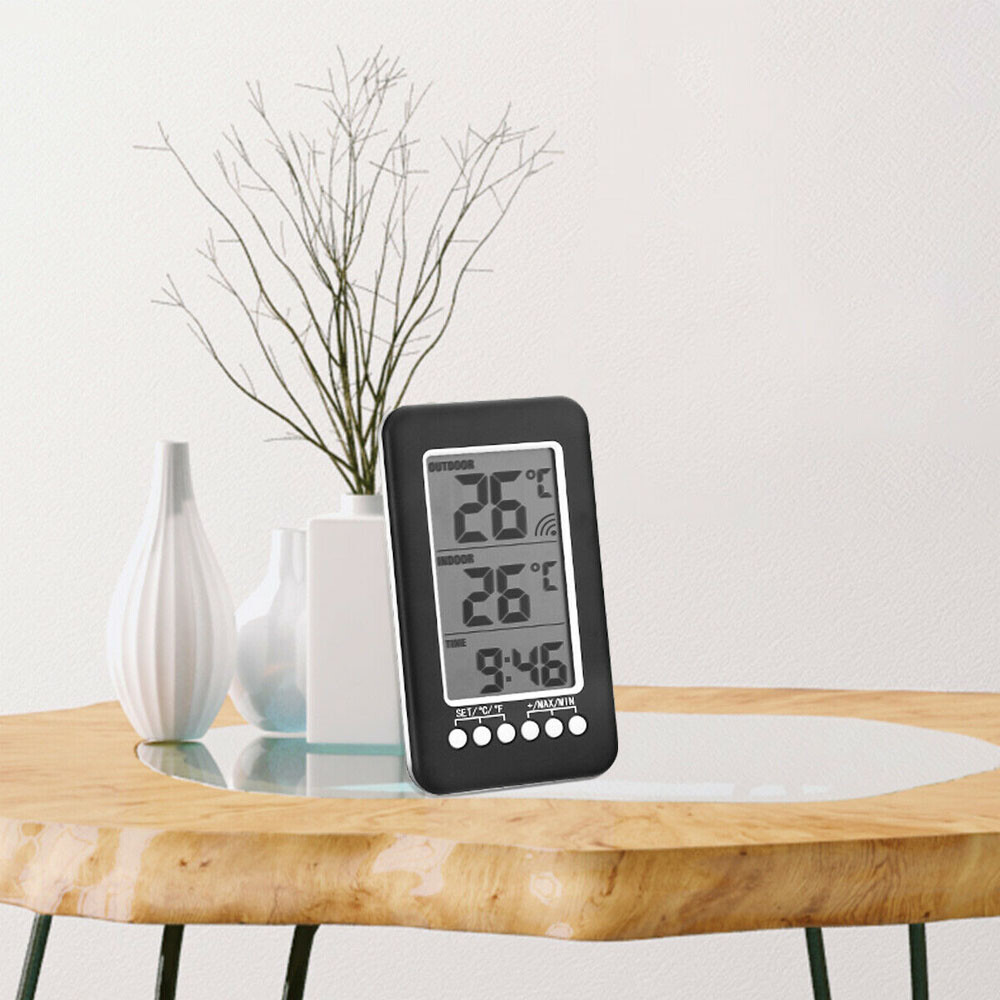Indoor/Outdoor Digital Thermometer Clock Temperature Wireless Transmitter Meter
