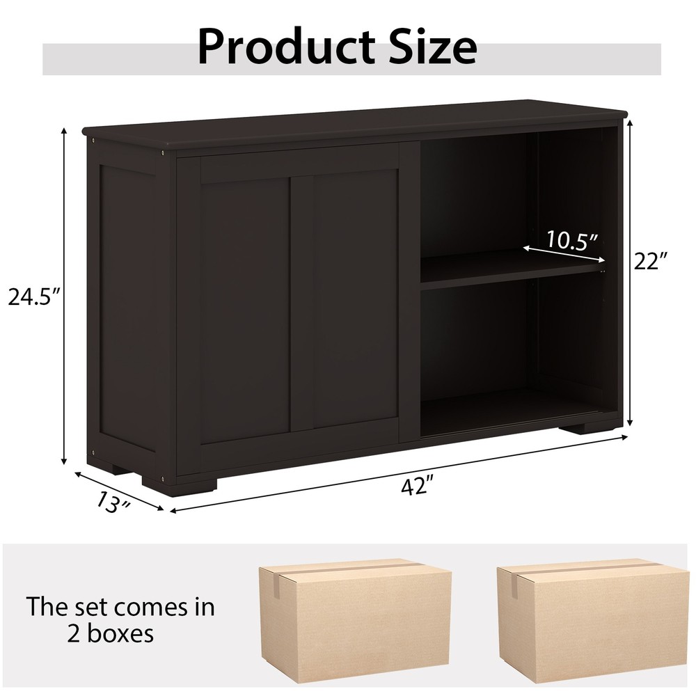 2PCS Stackable Buffet Sideboard w/ Sliding Doors & Adjustable Shelf Brown