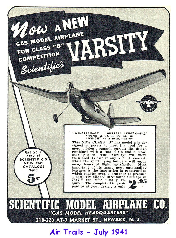 Model Airplane Plans (FF): VARSITY 50" Wingspan Class B (Scientific - 1941)