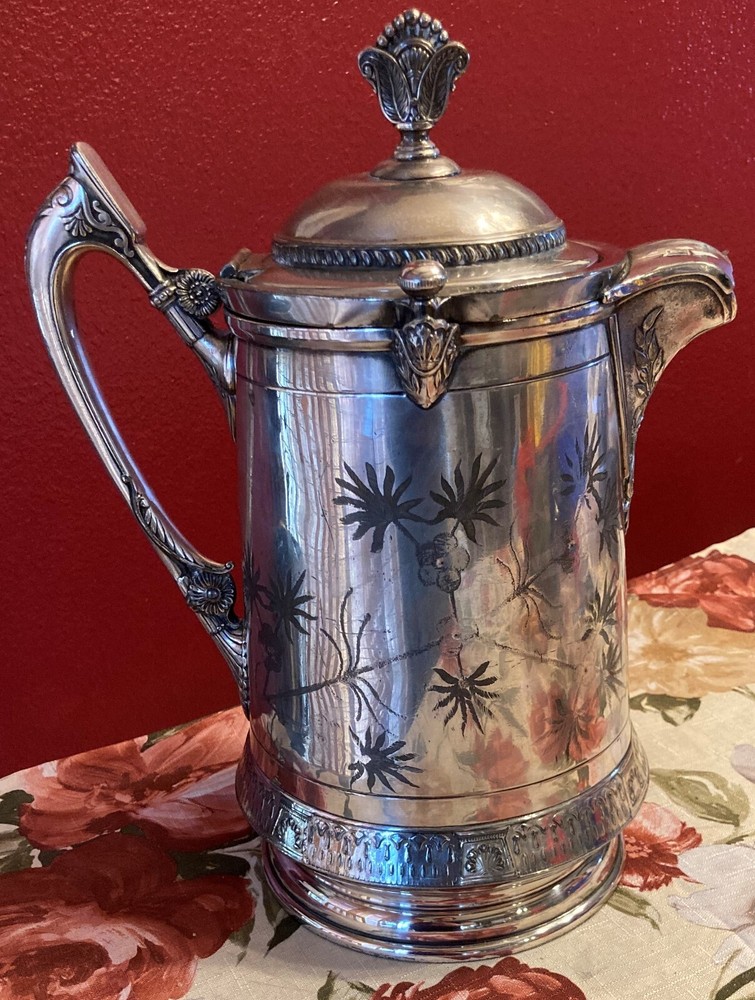 Antique / Vintage Reed & Barton Silver Plate Pitcher Tankard W/ Ceramic Insert