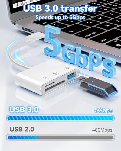 USB 3.0 Type C SD Card Reader Adapter, Compatible with iPhone & Android Devices