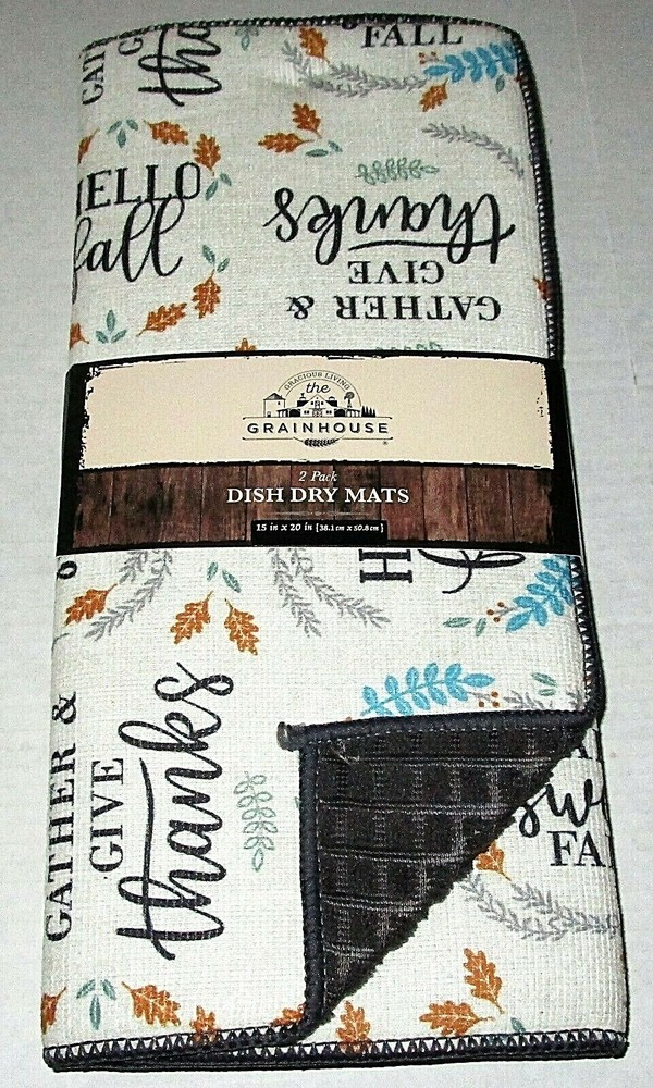 FALL DRYING MATS  15" X 30" GIVE THANKS/FALL STRIPES-LEAVES 2 PK  100% Polyester