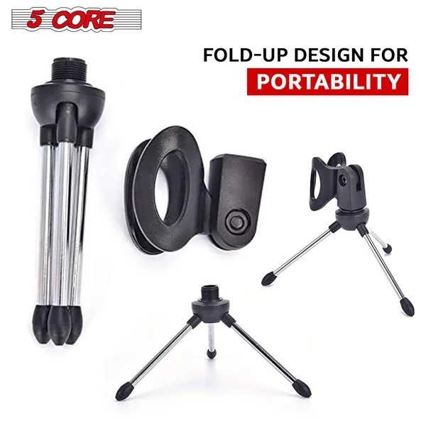 5 Core Mic Stand Adjustable Desktop Microphone Stands Tripod Portable Foldable