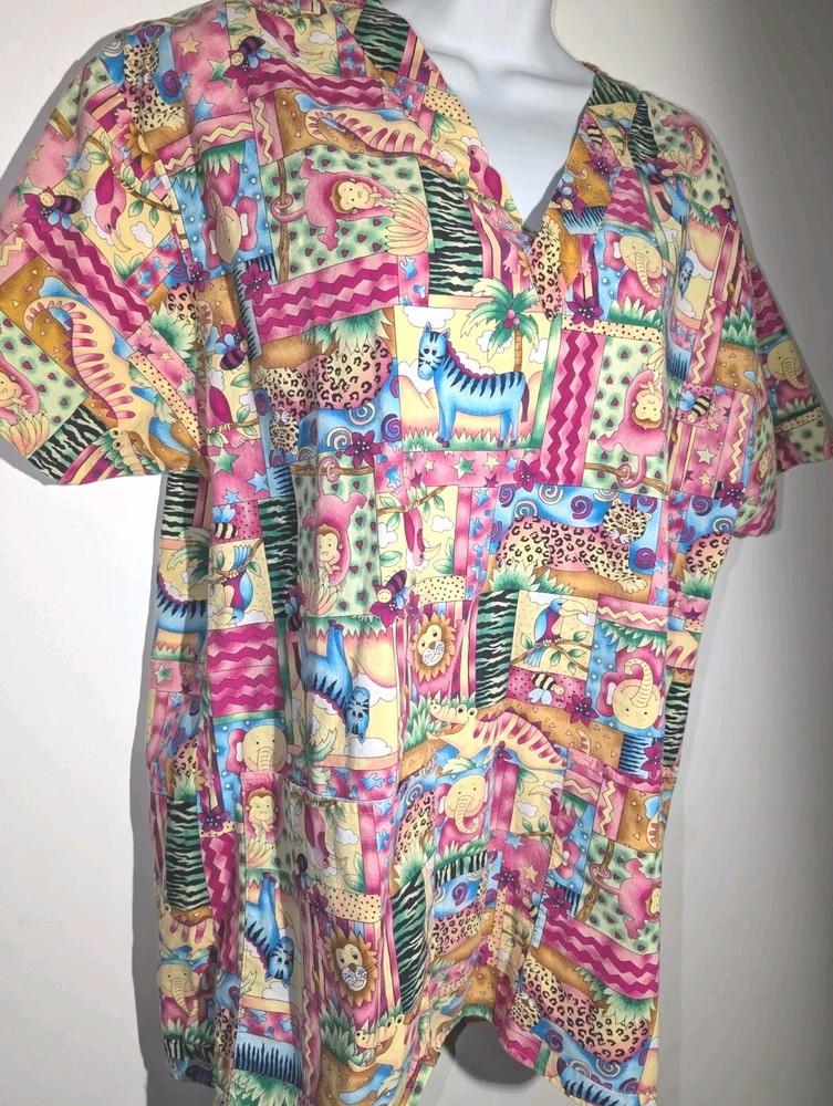 CREST Woman's Short Sleeve Colorful Pullover Scrub Top - Size S