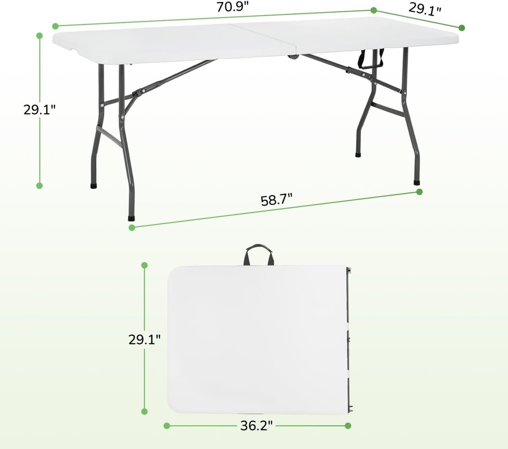 Paylesshere | 6FT Folding Table | Portable Plastic Table with Carry Handle | Wat