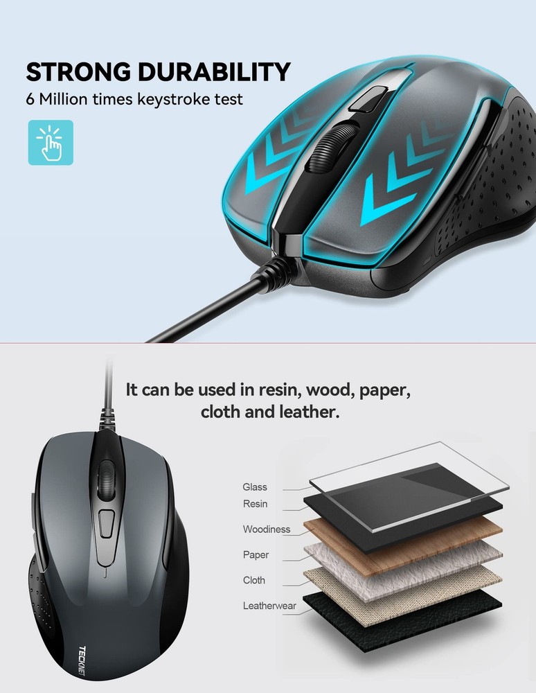USB Wired Mouse, 6-Button Corded Computer Mouse with 4 Adjustable DPI, Optica...