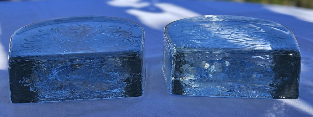 Blenko Glass Twisted Hearts Clear Block Bookends.