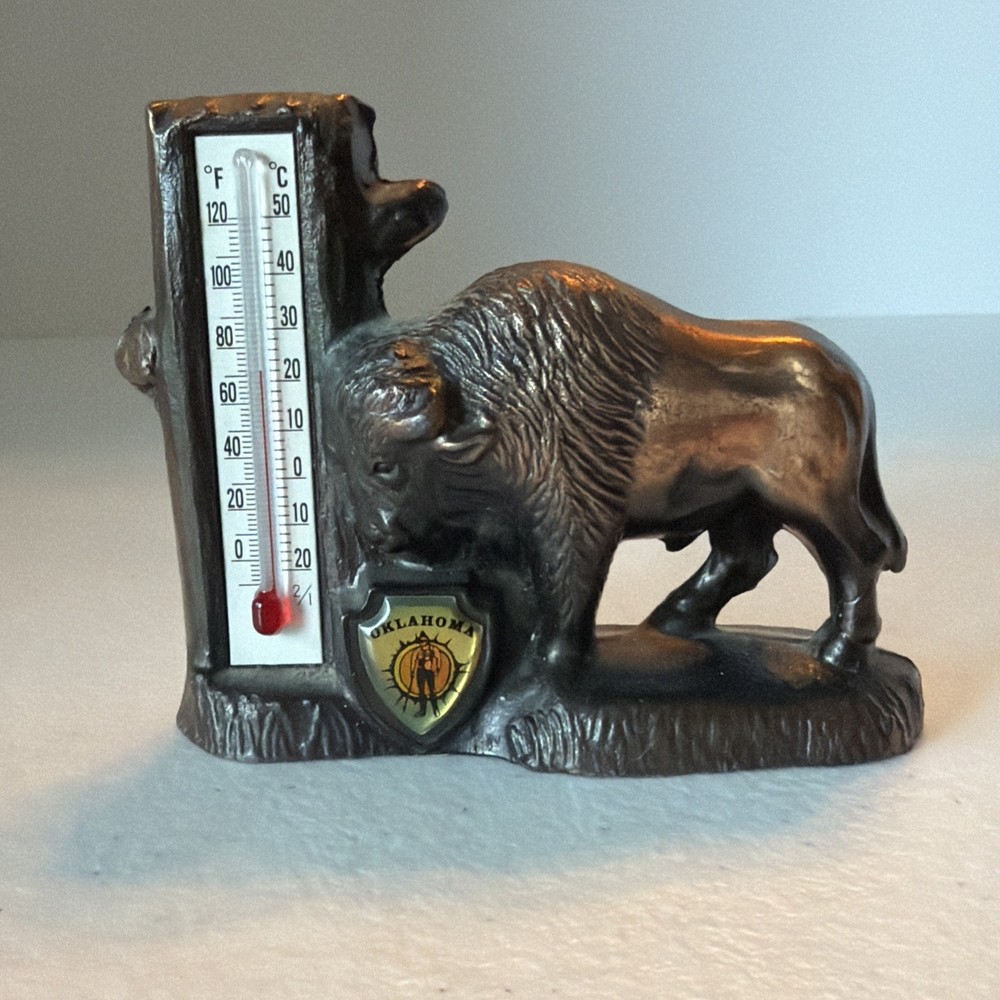 Bronze Bison Oklahoma Thermometer Bronze Vintage