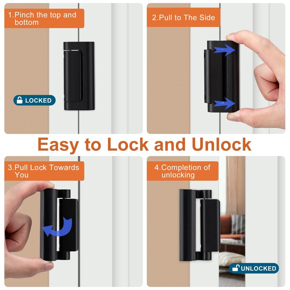 Husfunov 2 Pack Home Security Door Lock,Childproof 2Pack-Black