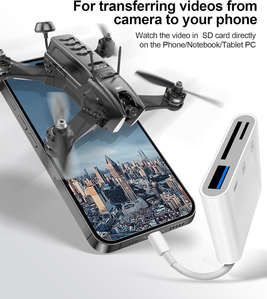 USB C SD Card Reader for iPhone 15-17, C to Micro Memory White