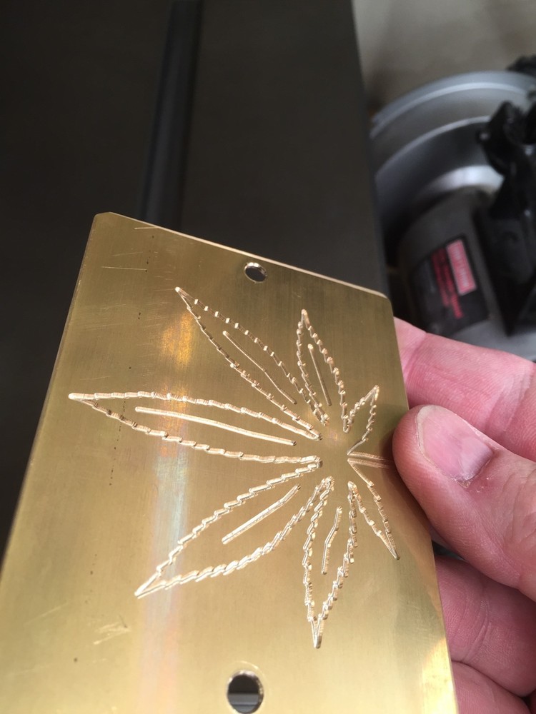 MEDIUM POT LEAF MARIJUANA SOLID BRASS ENGRAVING PLATE FOR NEW HERMES FONT TRAY