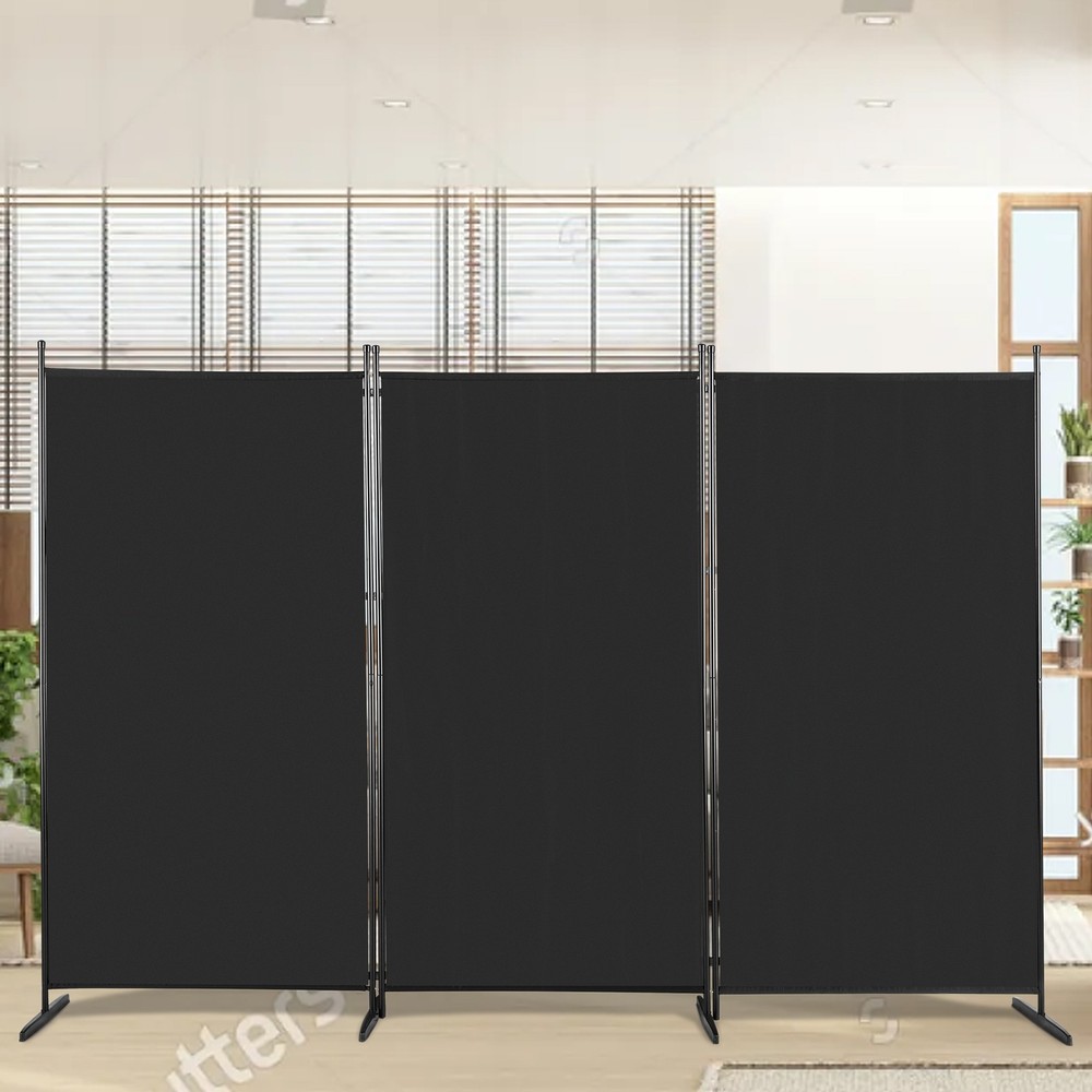 Fabric Plastic Base Carbon Steel Frame Foldable Screen, Black