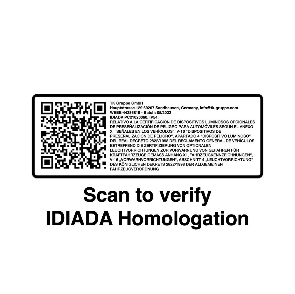 Emergency Warning Light V16 IDIADA EU Approval - Breakdown Light IDIADA PC21020060
