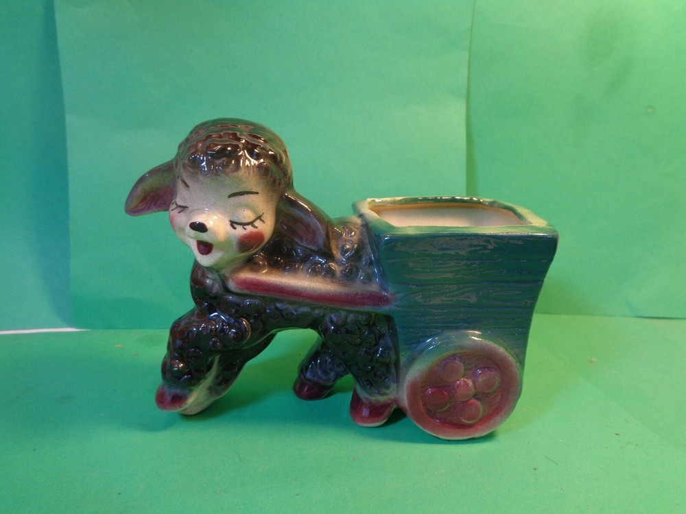 Black Lamb Pulling Cart Planter (Used/EUC)