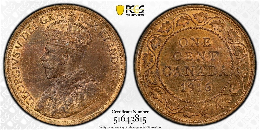 1916 Canada Large Cent - PCGS Choice Uncirculated MS 64 RB