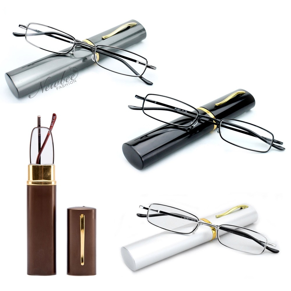 4 Pack Combo Slim Reading Glasses in Compact Aluminium Hard Case Various Combos!