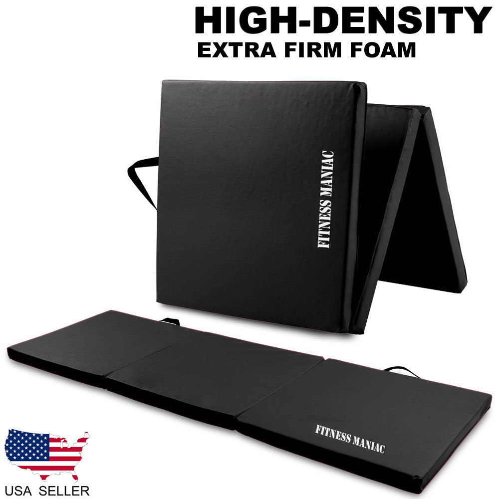 High-Density Firm Foam Tri-Folding Mat Thick Exercise Gymnastics Panel Black