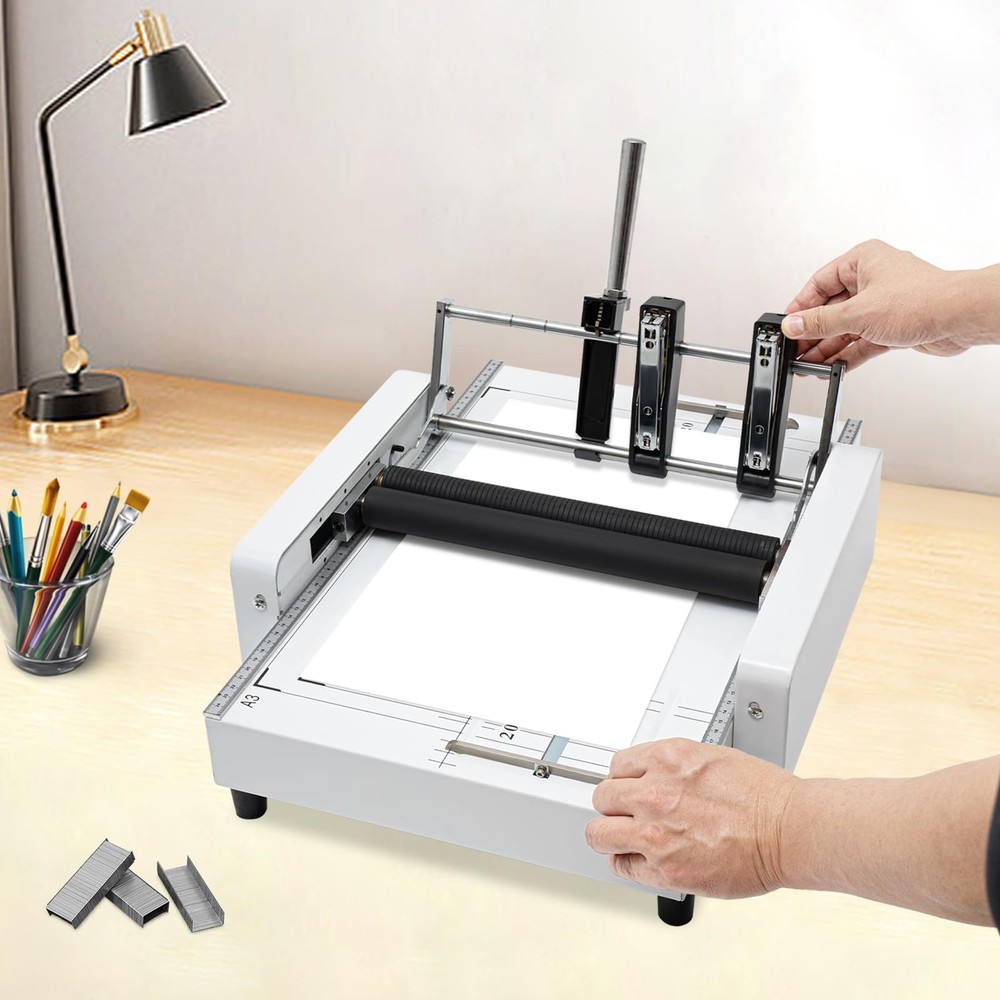 Manual A3 Book Binder Machine 2-in-1 Folding Binding with Handle Staples 60W