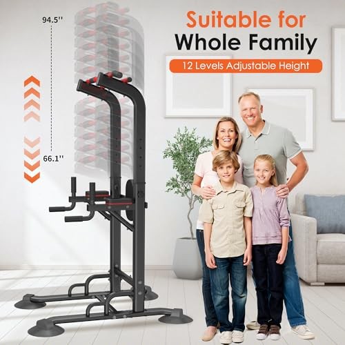 Pull Up Bar Station Power Tower,12-Level Adjustable Multi-Function Pull Black