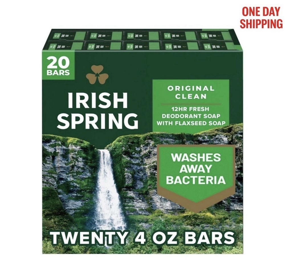 Irish Spring Bar Soap Original Clean 4oz 20 Pack Refreshing Deodorant