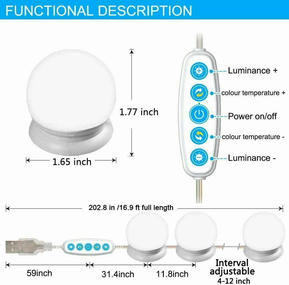Make Up Mirror Lights 10 LED Kit Bulbs Vanity Light Dimmable Lamp Hollywood