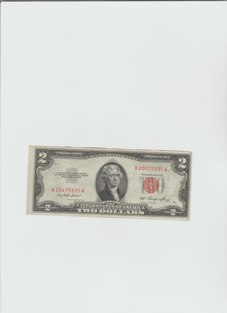 1953 $2 Red Seal Note in lightly circulated condition.