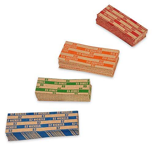 200 Pcs Assorted Packed Flat Stripped Coin Wrappers Coin Rolls Wrapper