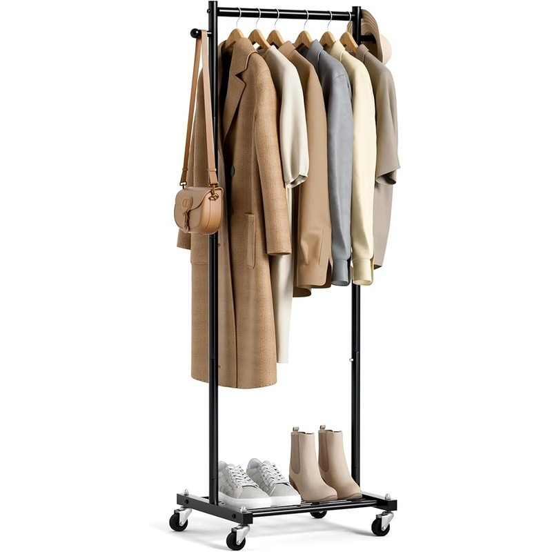 Portable Clothes Rack Rolling Garment Rack Small Spaces Adjustable Storage New