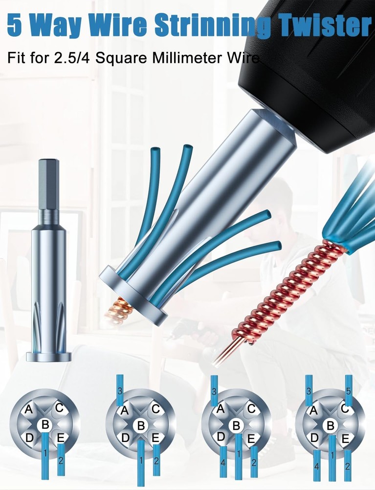 3 Pack Wire Twisting Tool 3 Way/5 Way Wire Stripping Tools for Power Drill