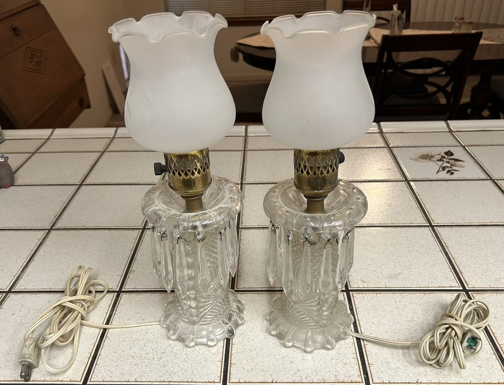 vintage crystal lamp set 2