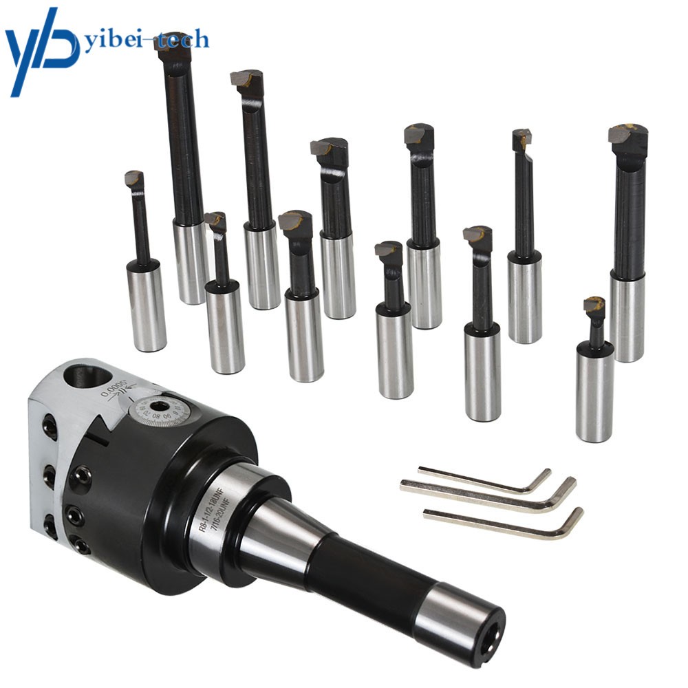 3'' Precision Adjustable Boring Head W/R8 Arbor 12Pcs 3/4" Carbide Boring Bars