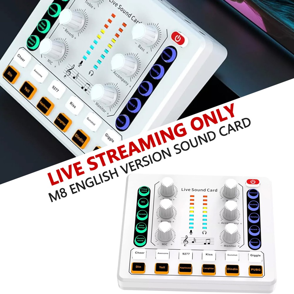M8 Sound Card Live Streaming Interface External USB Live Broadcast Mic Whitehl