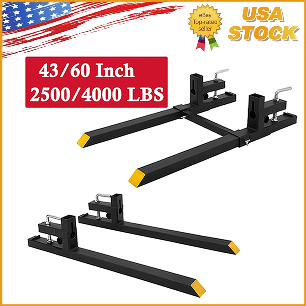 43"/60" Clamp on Pallet Forks Quick Attach Fork for Bucket Tractor Loader Steer