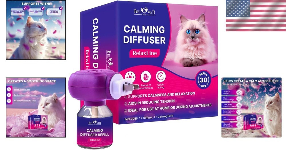 Drug-Free Pet Calming Diffuser - Effective Relief for Cat Anxiety & Aggression