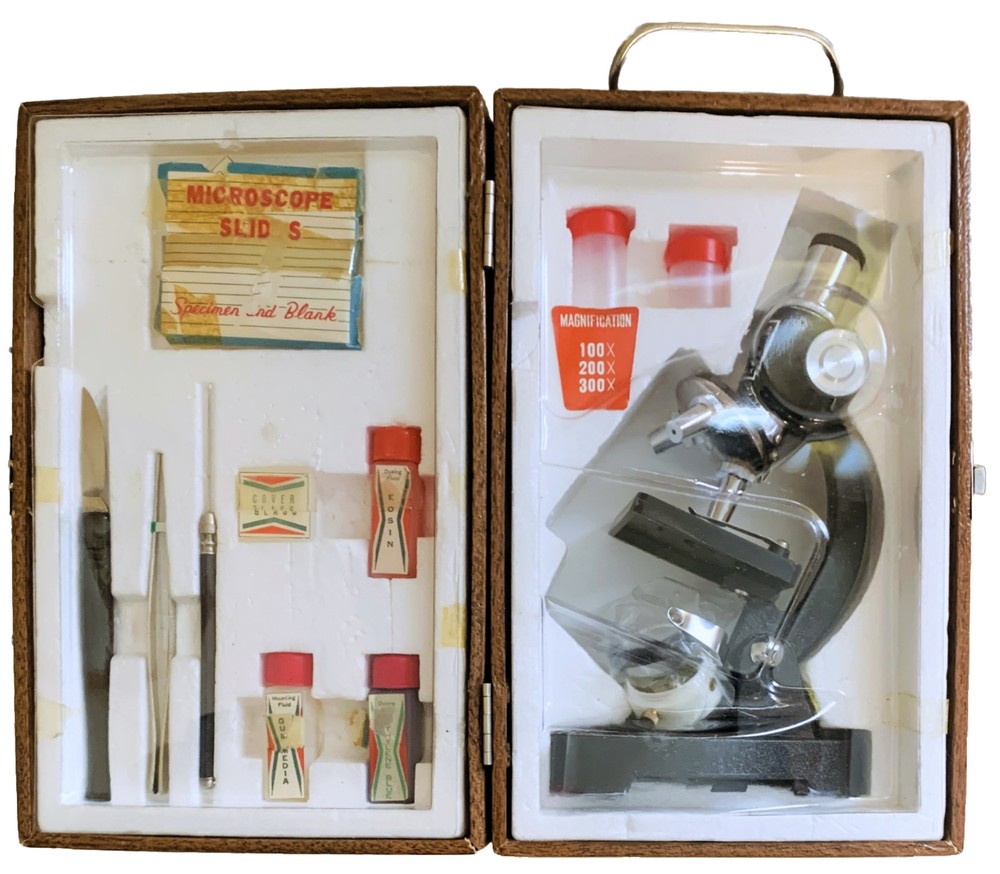 YOUR STUDENT Precision Made Microscope Set In Carry Case VINTAGE Never Used