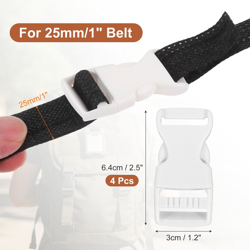4 Pack Quick Side Release Buckle, 1" Plastic Buckle Clip, White