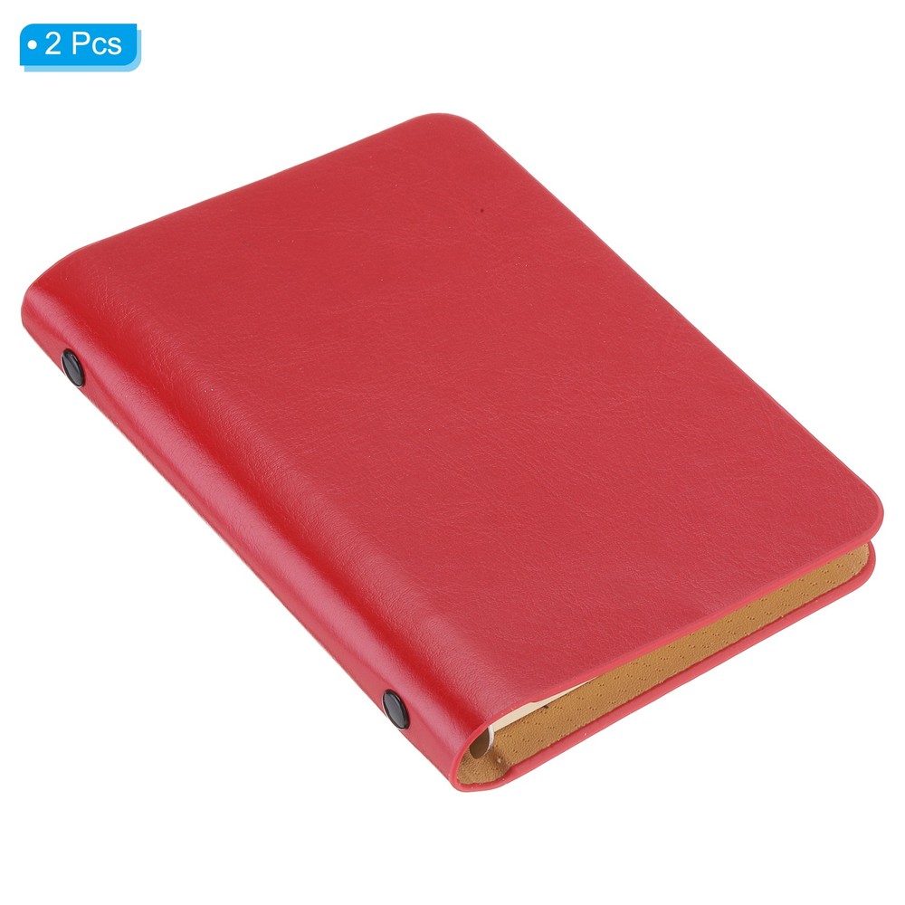 6 Ring Binder Cover 2pcs A7 Leather Notebook Binder with 100 Sheets Paper, Red