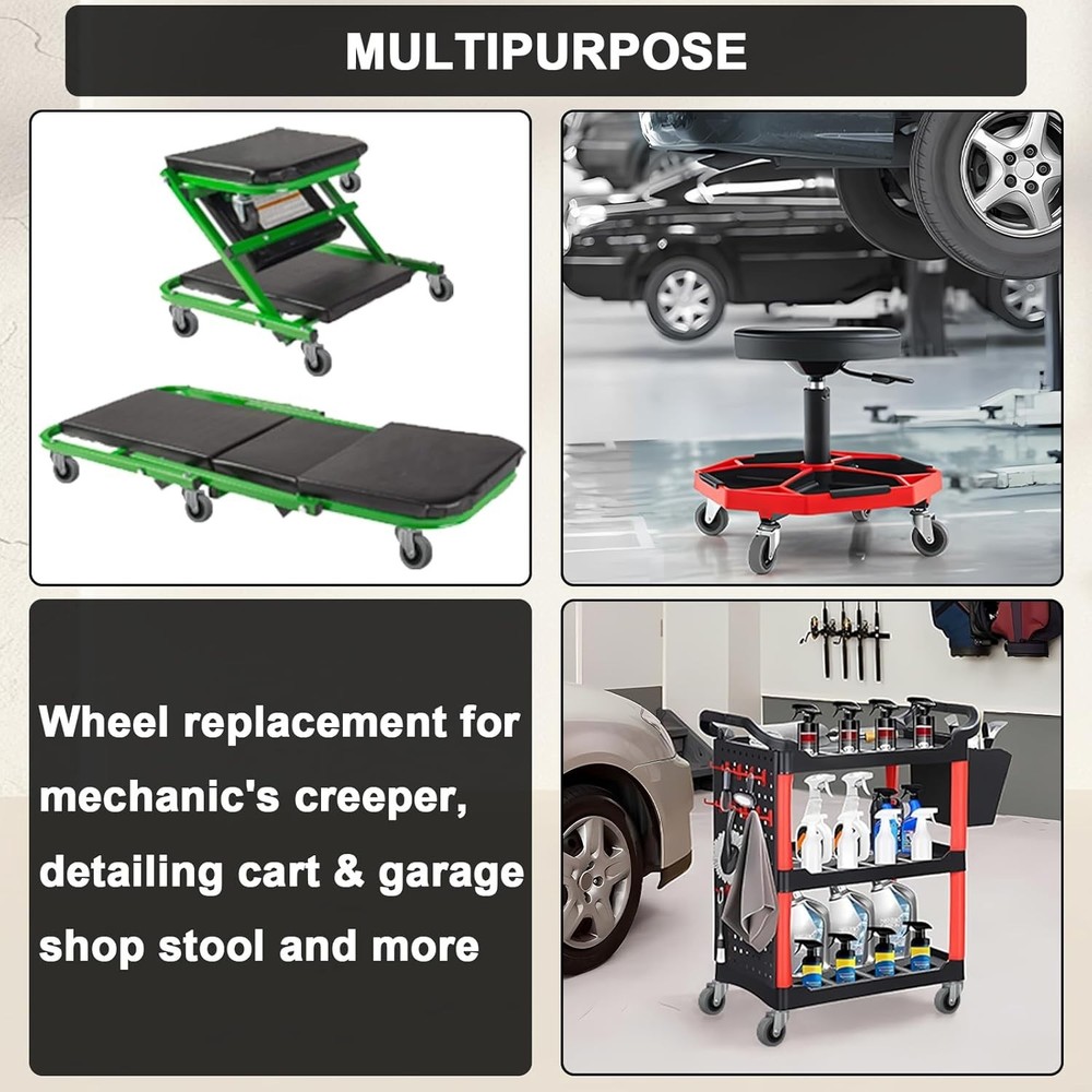 High-Performance 2.5 Inch Creeper Casters - 6 Pack Replacement for Service Carts