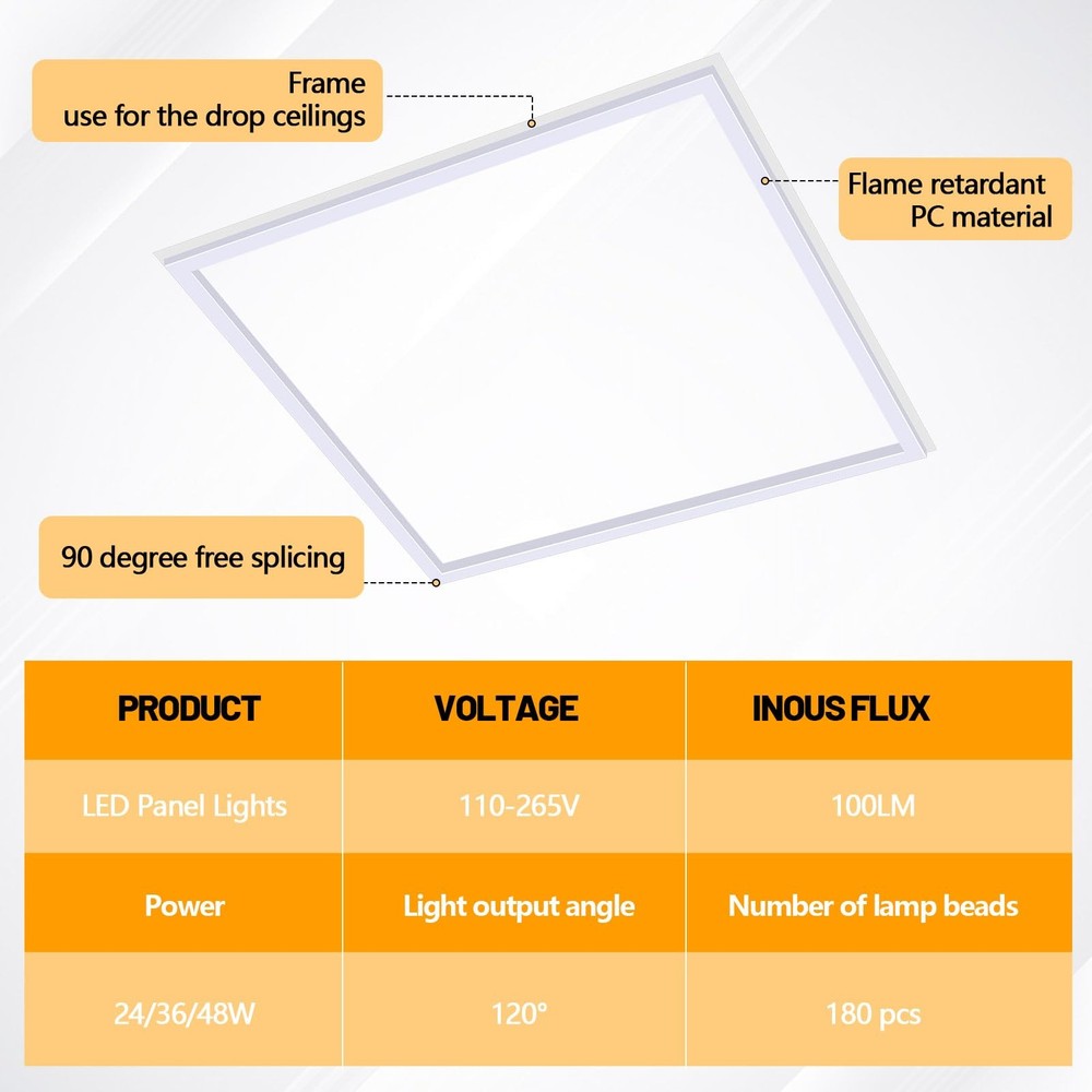 4 Pcs 2x2 ft Edge-lit Frame LED Flat Panel Lights Grid Drop Ceiling Lights wi...