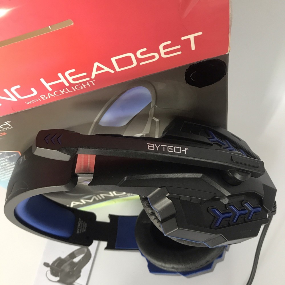 Bytech Gaming Headset Black Blue Backlight Adjustable Headband 3.5mm USB Mic
