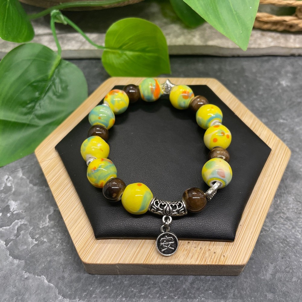 Handmade Ceramic Bead Beaded Stackable 6.25” Plus Stretch Bracelet New B492