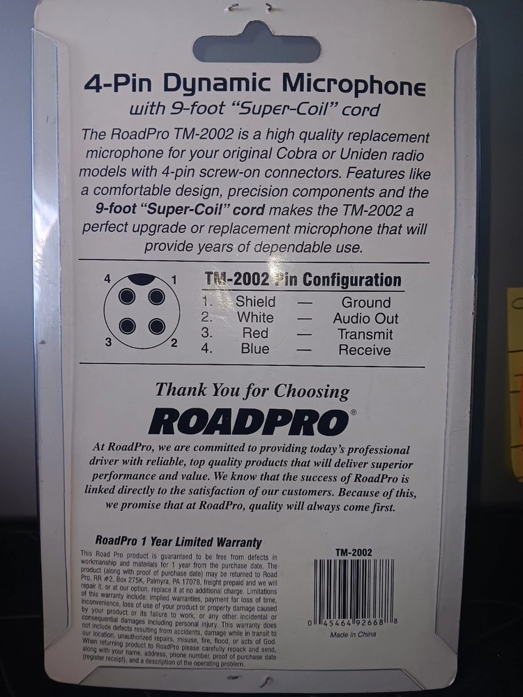 ROADPRO TM-2002 4-PIN DYNAMIC CB MICROPHONE