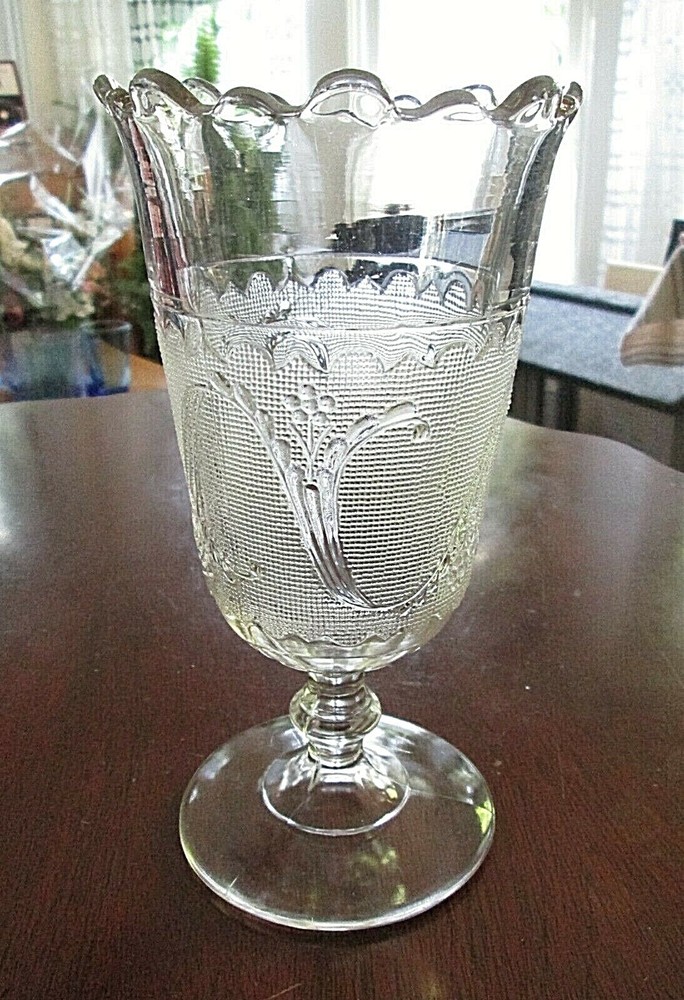 EAPG SPRIG on SNOW Celery Vase 8" HTF
