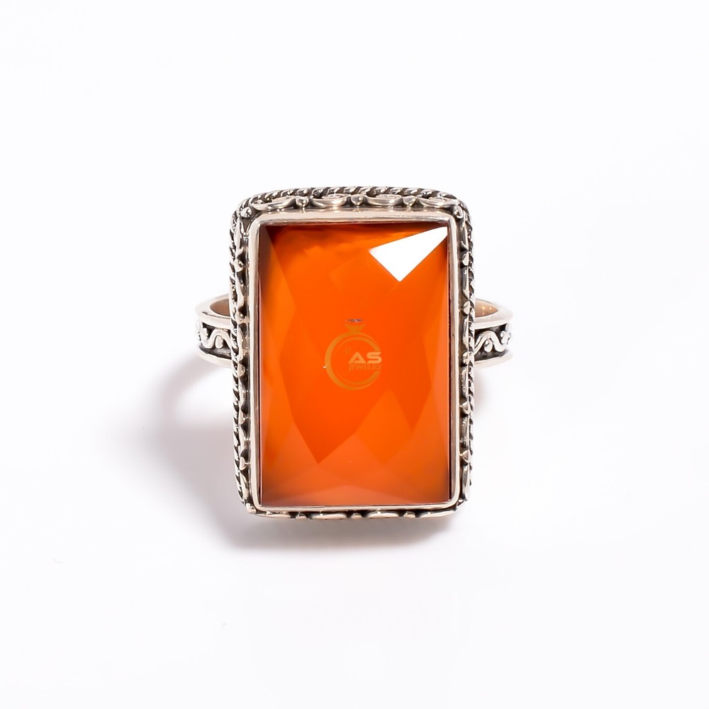 Orange Carnelian Stone Ring 925 Sterling Silver Handmade Design Statement Ring