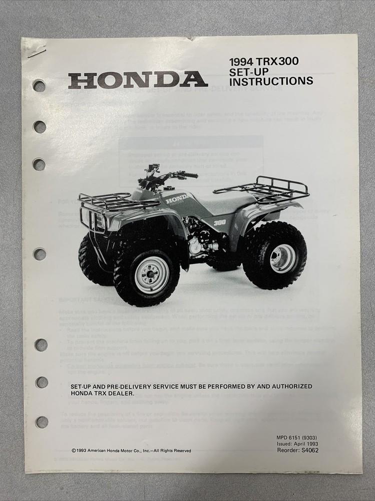 1994 HONDA TRX300 ATV SETUP INSTRUCTIONS